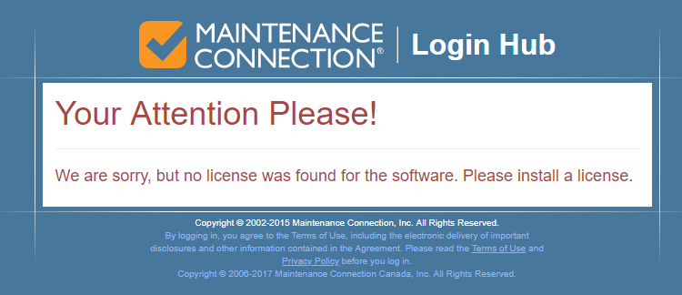 No License Installed Error Screen